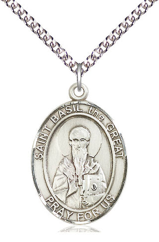 Sterling Silver Saint Basil the Great Medal Catholic Jewelry Engraved Catholic Saint Jewelry