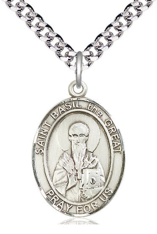 Sterling Silver Saint Basil the Great Medal Catholic Jewelry Engraved Catholic Saint Jewelry