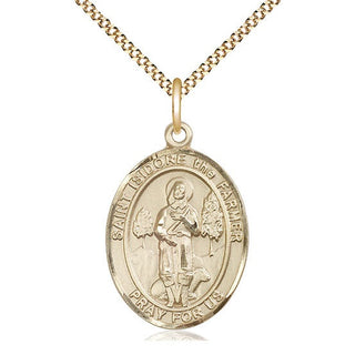 14kt Gold Filled Saint Isidore the Farmer Medal Catholic Jewelry Engraved Catholic Saint Jewelry