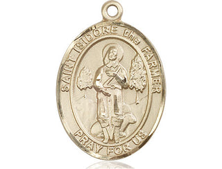 14kt Gold Saint Isidore the Farmer Medal Engraved Catholic Saint Jewelry