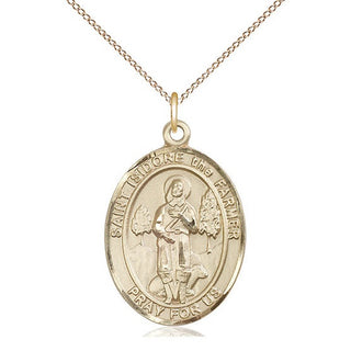 14kt Gold Saint Isidore the Farmer Medal Engraved Catholic Saint Jewelry