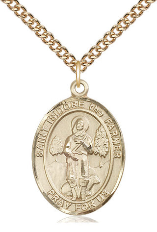 14kt Gold Saint Isidore the Farmer Medal Engraved Catholic Saint Jewelry