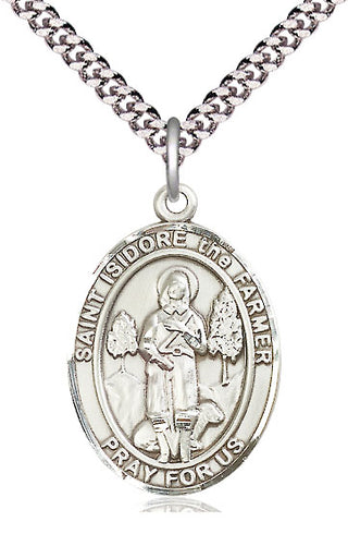 Pewter Saint Isidore the Farmer Medal Catholic Jewelry Engraved Catholic Saint Jewelry