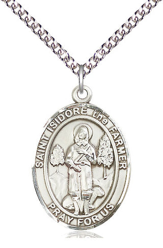 Sterling Silver Saint Isidore the Farmer Medal Catholic Jewelry Engraved Catholic Saint Jewelry