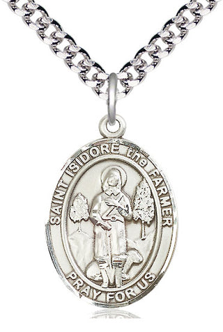 Sterling Silver Saint Isidore the Farmer Medal Catholic Jewelry Engraved Catholic Saint Jewelry