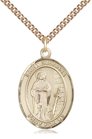 14kt Gold Saint Susanna Medal Engraved Catholic Saint Jewelry