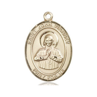 14kt Gold Saint John Vianney Medal Engraved Catholic Saint Jewelry