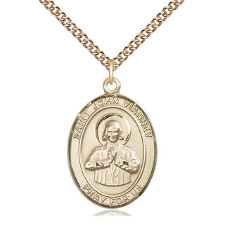 14kt Gold Saint John Vianney Medal Engraved Catholic Saint Jewelry