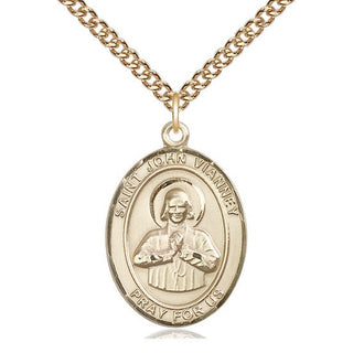 14kt Gold Saint John Vianney Medal Engraved Catholic Saint Jewelry
