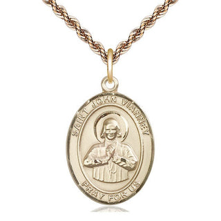 14kt Gold Saint John Vianney Medal Engraved Catholic Saint Jewelry