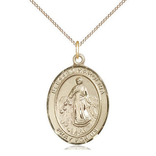 14kt Gold Blessed Karolina Kozkowna Medal Engraved Catholic Saint Jewelry