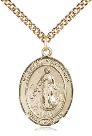 14kt Gold Blessed Karolina Kozkowna Medal Engraved Catholic Saint Jewelry
