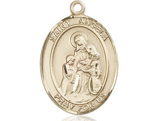 14kt Gold Saint Angela Merici Medal Engraved Catholic Saint Jewelry
