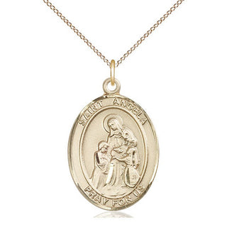 14kt Gold Saint Angela Merici Medal Engraved Catholic Saint Jewelry