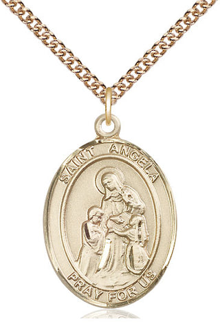 14kt Gold Saint Angela Merici Medal Engraved Catholic Saint Jewelry