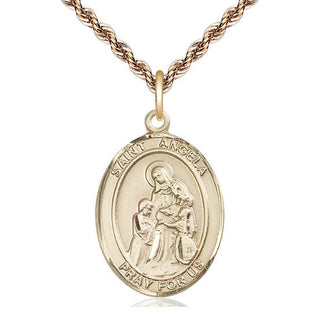 14kt Gold Saint Angela Merici Medal Engraved Catholic Saint Jewelry