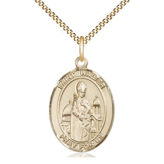 14kt Gold Filled Saint Walter of Pontnoise Medal Catholic Jewelry Engraved Catholic Saint Jewelry