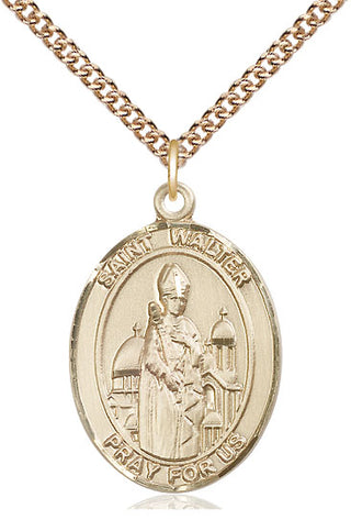 14kt Gold Filled Saint Walter of Pontnoise Medal Catholic Jewelry Engraved Catholic Saint Jewelry