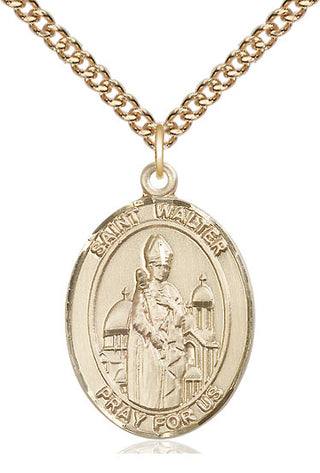 14kt Gold Saint Walter of Pontnoise Medal Engraved Catholic Saint Jewelry