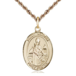 14kt Gold Saint Walter of Pontnoise Medal Engraved Catholic Saint Jewelry