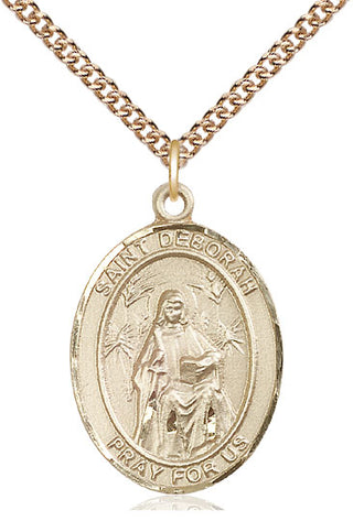 14kt Gold Saint Deborah Medal Engraved Catholic Saint Jewelry