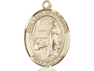 14kt Gold Filled Our Lady of Lourdes Medal Engraved Catholic Saint Jewelry