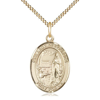 14kt Gold Filled Our Lady of Lourdes Medal Catholic Jewelry Engraved Catholic Saint Jewelry