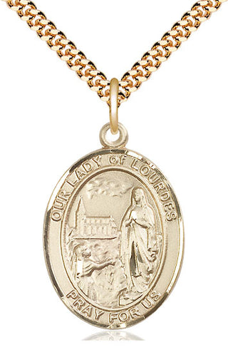 14kt Gold Filled Our Lady of Lourdes Medal Catholic Jewelry Engraved Catholic Saint Jewelry