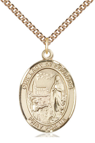 14kt Gold Filled Our Lady of Lourdes Medal Catholic Jewelry Engraved Catholic Saint Jewelry