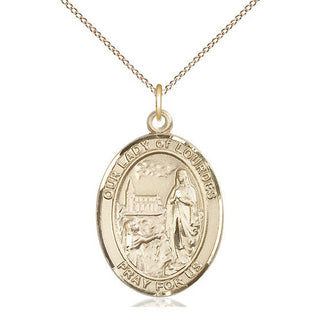 14kt Gold Our Lady of Lourdes Medal Engraved Catholic Saint Jewelry