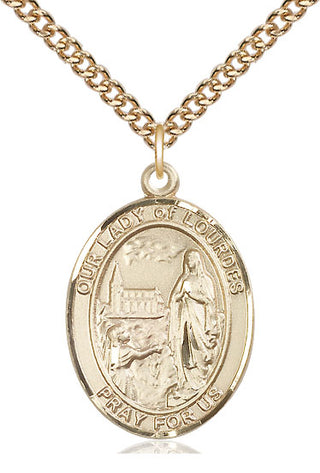 14kt Gold Our Lady of Lourdes Medal Engraved Catholic Saint Jewelry