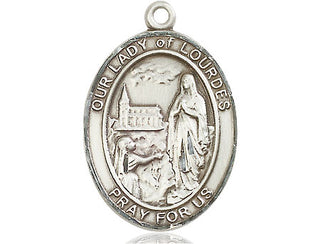 Pewter Our Lady of Lourdes Medal Engraved Catholic Saint Jewelry