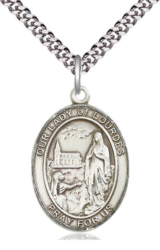 Pewter Our Lady of Lourdes Medal Catholic Jewelry Engraved Catholic Saint Jewelry