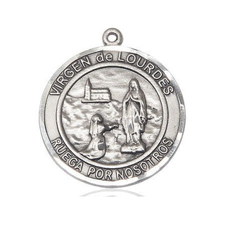 Pewter Virgen de Lourdes Medal Engraved Catholic Saint Jewelry