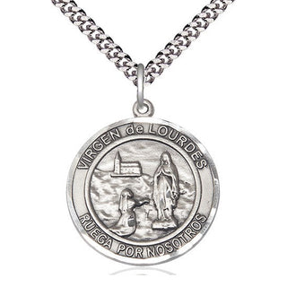 Pewter Virgen de Lourdes Medal Catholic Jewelry Engraved Catholic Saint Jewelry