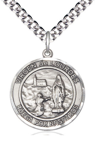 Sterling Silver Virgen de Lourdes Medal Catholic Jewelry Engraved Catholic Saint Jewelry