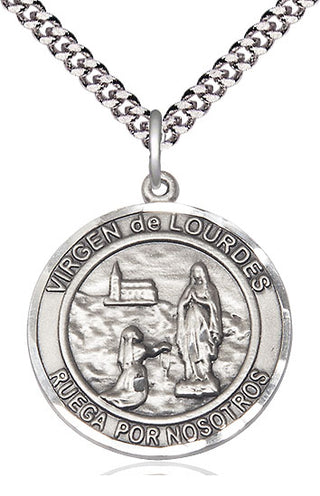 Sterling Silver Virgen de Lourdes Medal Catholic Jewelry Engraved Catholic Saint Jewelry