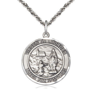 Sterling Silver Virgen de Lourdes Medal Catholic Jewelry Engraved Catholic Saint Jewelry