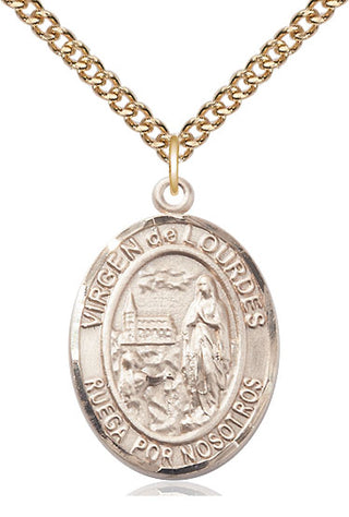 14kt Gold Filled Virgen de Lourdes Medal Catholic Jewelry Engraved Catholic Saint Jewelry