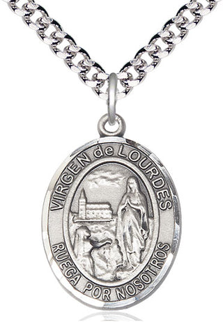 Pewter Virgen de Lourdes Medal Catholic Jewelry Engraved Catholic Saint Jewelry