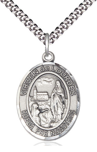 Sterling Silver Virgen de Lourdes Medal Catholic Jewelry Engraved Catholic Saint Jewelry