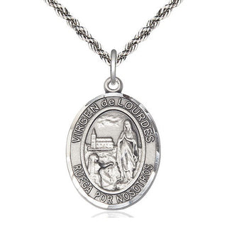 Sterling Silver Virgen de Lourdes Medal Catholic Jewelry Engraved Catholic Saint Jewelry
