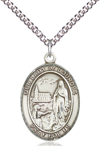 Sterling Silver Our Lady of Lourdes Medal Catholic Jewelry Engraved Catholic Saint Jewelry