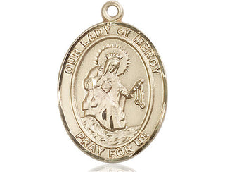 14kt Gold Our Lady of Mercy Medal Engraved Catholic Saint Jewelry