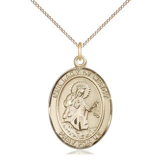 14kt Gold Our Lady of Mercy Medal Engraved Catholic Saint Jewelry
