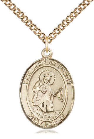 14kt Gold Our Lady of Mercy Medal Engraved Catholic Saint Jewelry