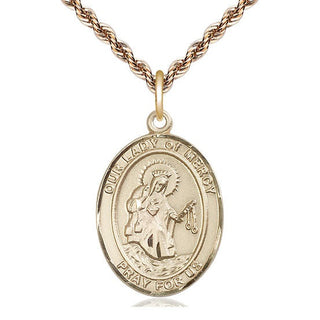 14kt Gold Our Lady of Mercy Medal Engraved Catholic Saint Jewelry