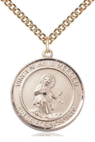 14kt Gold Filled Virgen de la Merce Medal Catholic Jewelry Engraved Catholic Saint Jewelry