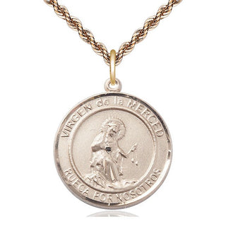 14kt Gold Virgen de la Merce Medal Engraved Catholic Saint Jewelry