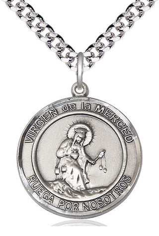 Pewter Virgen de la Merce Medal Catholic Jewelry Engraved Catholic Saint Jewelry